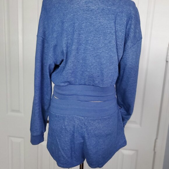 Flirtitude Terry Cotton Long Sleeved Top & Short Set BLUE - Picture 6 of 7